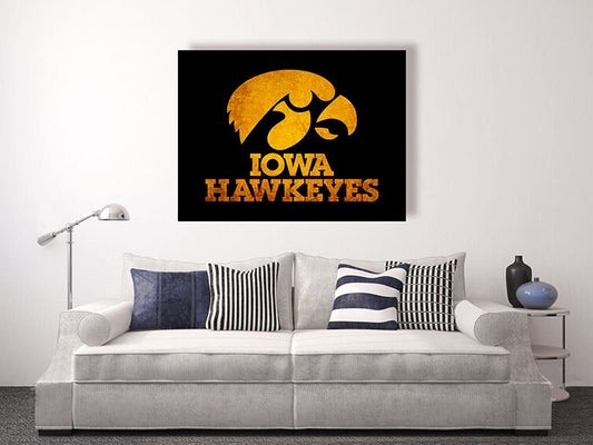 Iowa vintage style Canvas Print, college football logos, apartment decorating ideas, go Hawkeyes