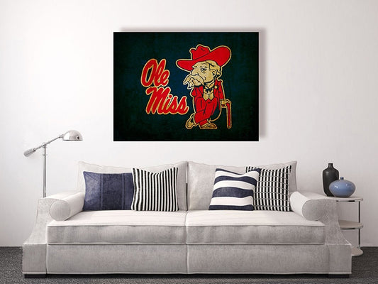 University of Mississippi, Ole Miss Rebels vintage style Canvas Print, vintage football decor, college football logos, Ole Miss