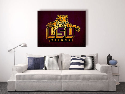 LSU Tigers vintage style Canvas Print, Louisiana State University, college football logos, apartment decorating ideas, LSU, geaux tigers