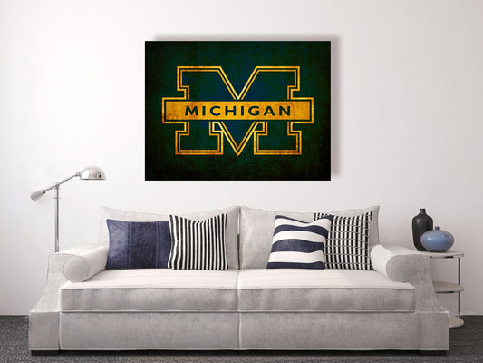 University of Michigan, Michigan wolverines vintage style Canvas Print, college football logos, apartment decorating ideas, umich,wolverines