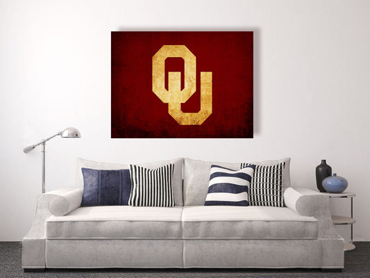 Oklahoma Sooners vintage style Canvas Print, vintage football decor, college football logos, apartment decorating ideas, boomer sooner, OU