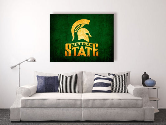 Michigan State Spartans vintage style Canvas Print, Michigan State University, college football logos, apartment decorating ideas, msu