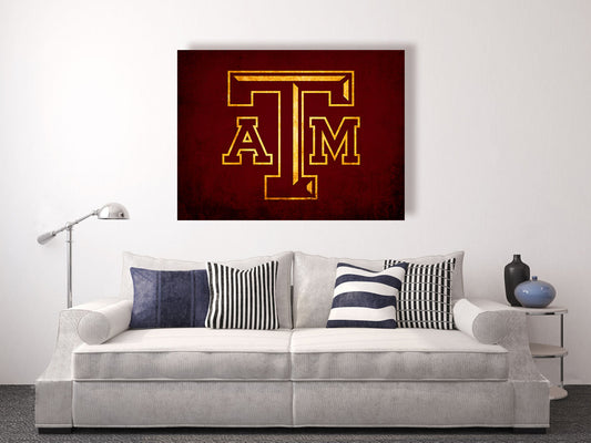 Texas A&M University, Texas A and M Aggies vintage style Canvas Print, college football logos, apartment decorating ideas, Gig 'em, Aggies