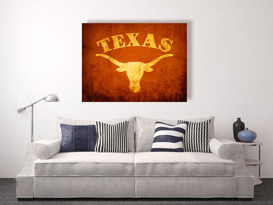 University of Texas, Texas Longhorn vintage style Canvas Print, college football logos, apartment decorating ideas, Hook 'em Horns,UTEXAS